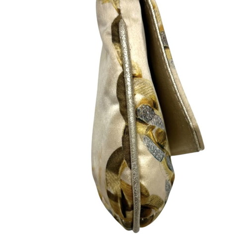 Roberto Cavalli silk clutch used with signs of wear and discoloration