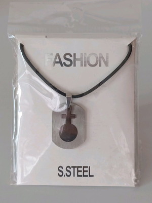 Necklace with stainless steel pendant and black cord new