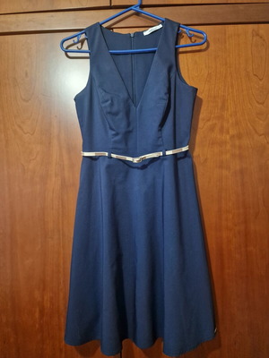 White 22 Blue A-Line Skater Dress with Belt like new