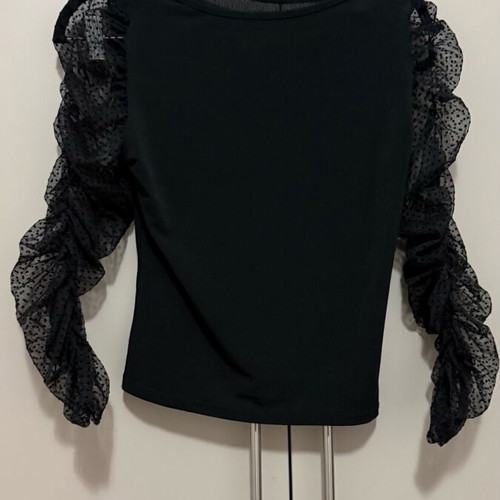 Black Top with Polka Dot Chiffon Sleeves like new