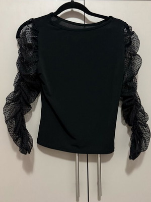 Black Top with Polka Dot Chiffon Sleeves like new
