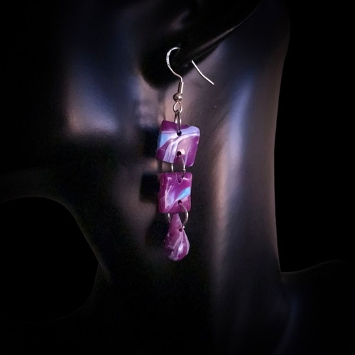 Handmade recycled plastic earrings blue and purple, new