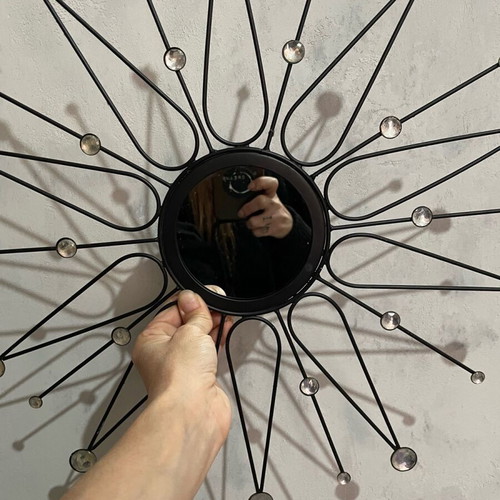 Decorative wall art used, black metal star frame with mirror