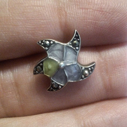 Vintage charm silver 925 with enamel and marcasites new