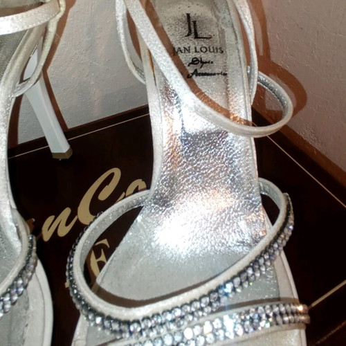 Bridal sandals like new, size 39, white satin with Swarovski