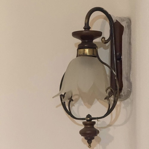 Vintage lighting set of 9 pieces from solid wood and brass like new