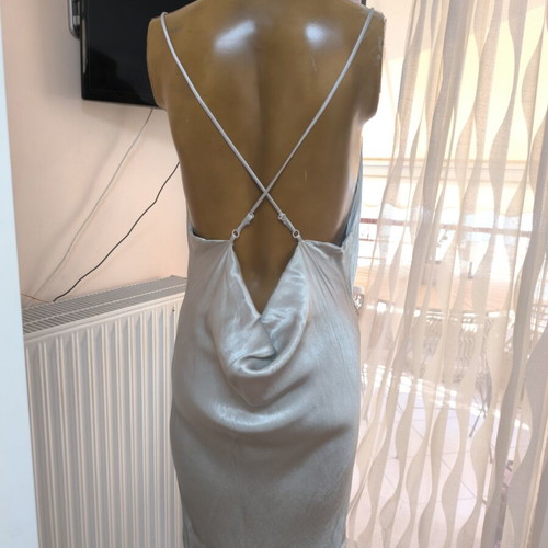 Satin maxi dress silver backless XL like new