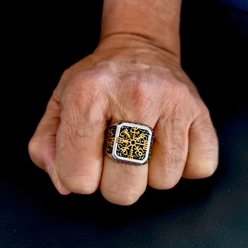 Vegvisir & Yggdrasil ring, US 13, 316L stainless steel