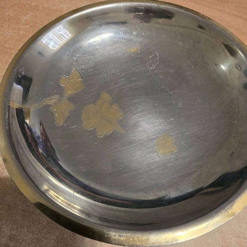 Rostfrei serving platter used, round 22cm, stainless steel with gold accents