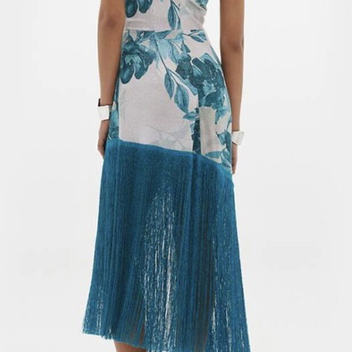 Anna Samouka Ingrid dress with turquoise fringe, size S