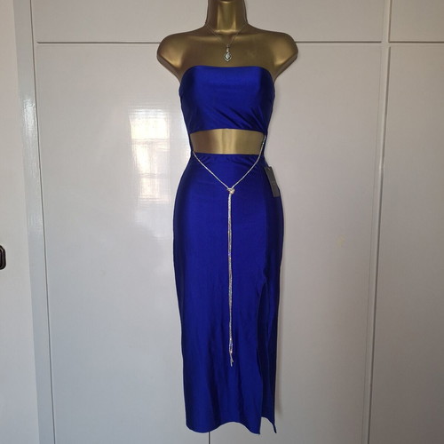 Royal Blue stretchy bodycon dress with rhinestone decoration, one size