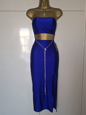 Royal Blue stretchy bodycon dress with rhinestone decoration, one size