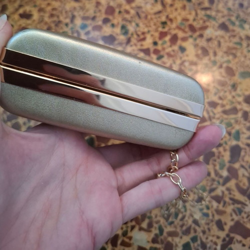 Evening bag used, gold crossbody clutch with chain