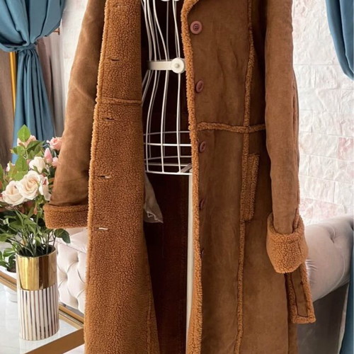 Mouton coat new with fleece fur lining and belt