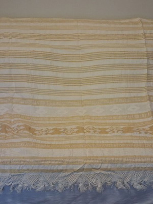 Handwoven Loom Blanket used, 2.40 x 1.62 m, traditional geometric patterns