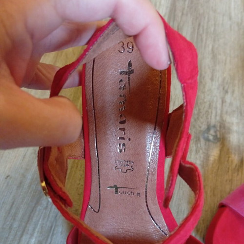 Tamaris leather comfortable sandals new, two-tone red and pink