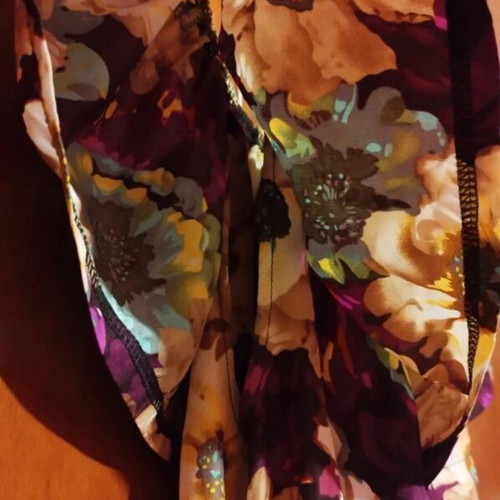 Floral mini dress used, purple, elastic waist, size XL