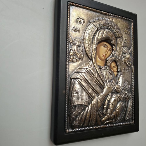 Ασημένια εικόνα της Παναγίας με τον Χριστό, σαν καινούργιο, ασήμι 9,50