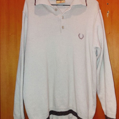 Men's long-sleeve polo pullover L-XL like new, white and beige