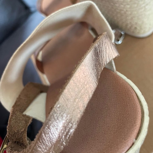 Platform sandals size 39, Greek made, rose gold leather straps