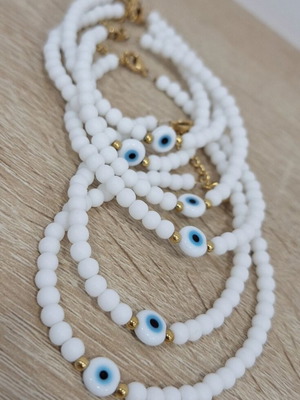 Χειροποίητο βραχιόλι με ονυχά, ατσάλινα στοιχεία και γυάλινο ματάκι κατόπιν παραγγελίας