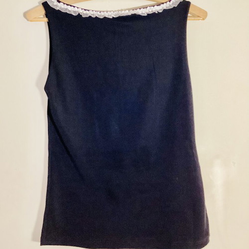 Fiorella black sleeveless top with romantic neckline and flowers size S like new