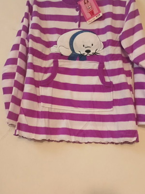 Children's fleece blouse new with animal design in purple and white stripes