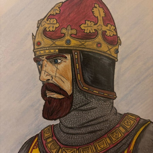 Robert The Bruce painting like new, made with watercolor pencils and markers