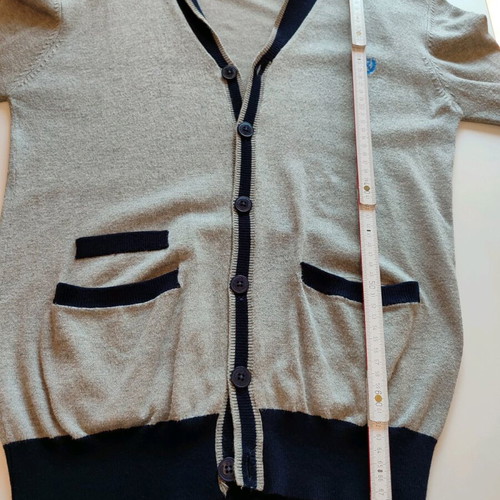 Alcott cotton cardigan M like new, light gray with dark blue details