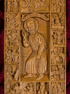 Icon of St. Seraphim of Sarov made of wax, mastic and incense new