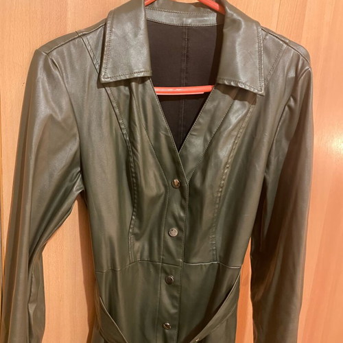 Leather midi dress size M like new, khaki