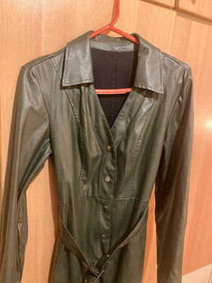 Leather midi dress size M like new, khaki