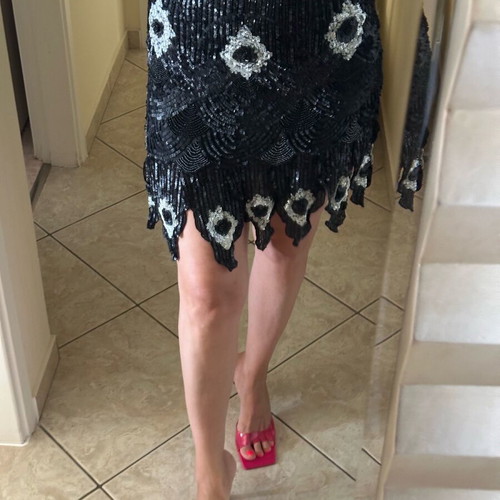 Italian evening dress with sequins like new, size M-L, black and white