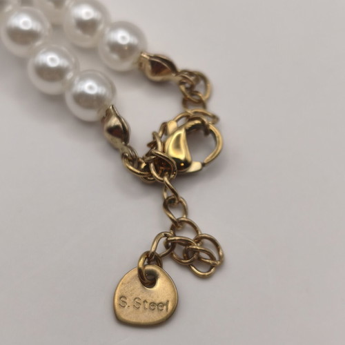 Stainless Steel Necklace with Pearls and Oval Pendant