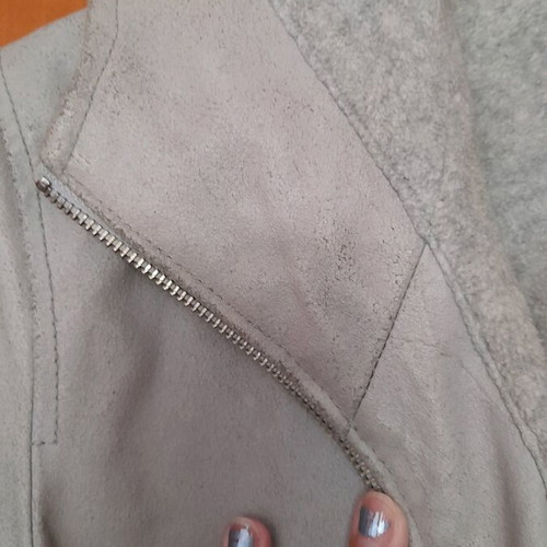 Zara leather jacket with fleece lining and hood used, gray