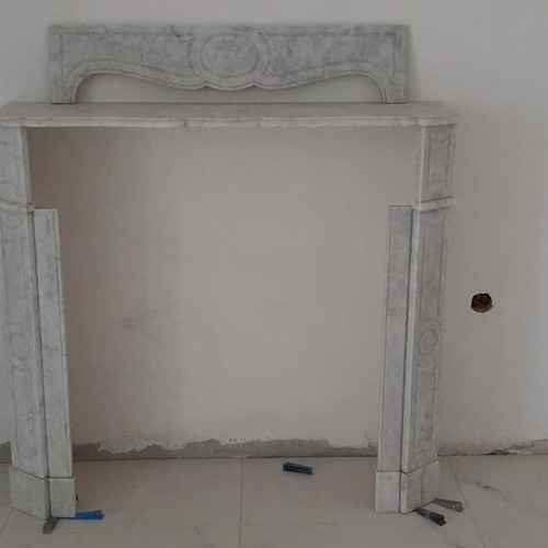 Pompadour marble fireplace mantel used, white Carrara