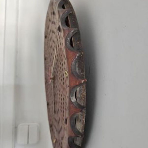 Leather wall clock used, analog, 30 cm diameter