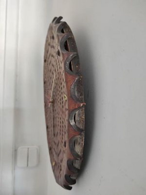 Leather wall clock used, analog, 30 cm diameter