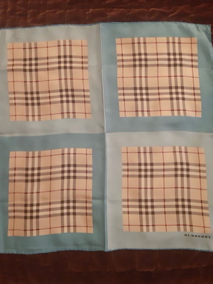 Burberry small silk scarf light blue and beige like new