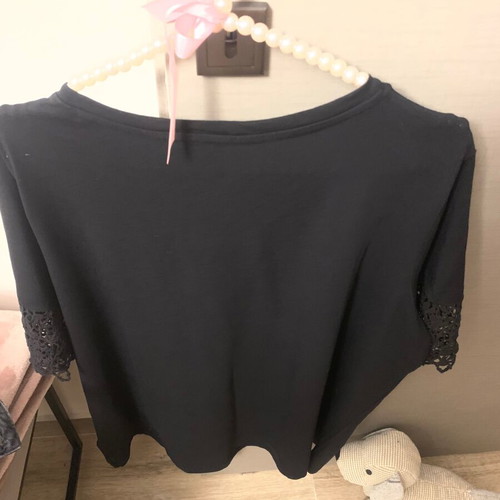Esmara black cotton short-sleeve blouse with lace like new, XXL