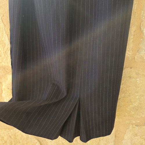 Caractere Pinstripe Belted Sleeveless V-Neck Dress new, deep navy blue
