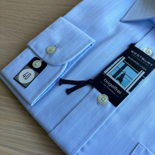 New Westbury solid light blue shirt with white stripes, size M