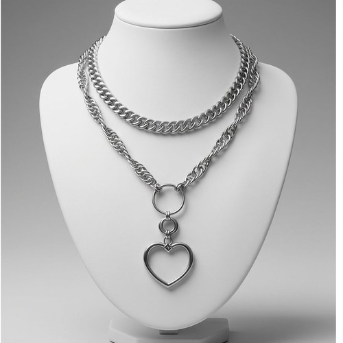 Stainless Steel Heart Necklace new, Half Persian and Spiral 4-1 weave