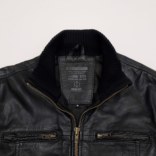 Jack & Jones men's leather bomber jacket like new, size M, black