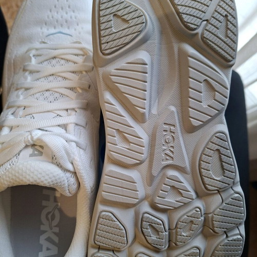 HOKA Clifton 10 athletic shoes new, size 44.5, white and gray
