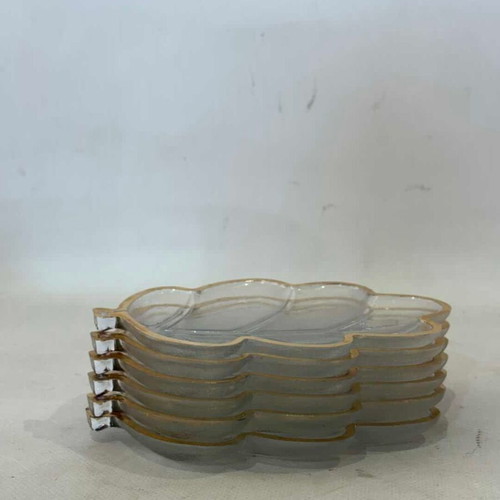 Set of 6 vintage glass serving plates used, leaf shape 16x11