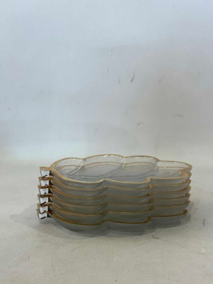 Set of 6 vintage glass serving plates used, leaf shape 16x11