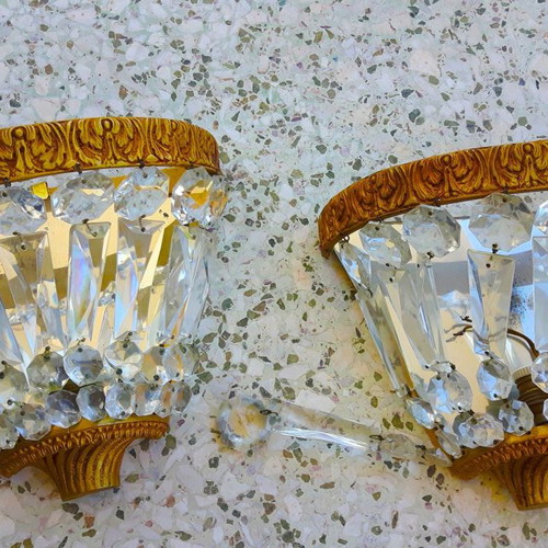 Crystal wall lights used, vintage pair 1950-1960