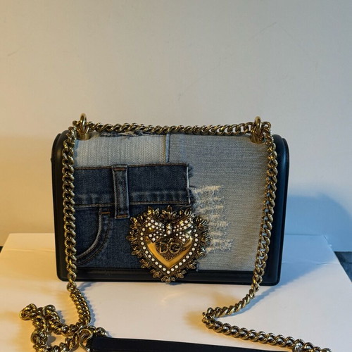 Dolce & Gabbana Blue Denim Patchwork Devotion Shoulder Bag like new
