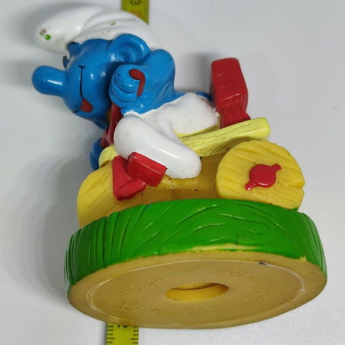 Smurf collectible figure on bicycle handmade Peyo like new